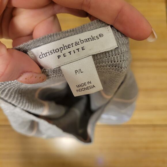 Christopher & Banks Women's Petite Large Sweater Gray Striped Ribbed Knit - Picture 4 of 7